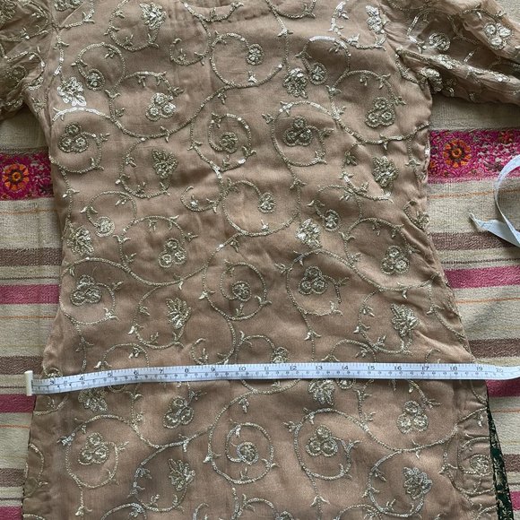 3 piece green lehenga set with gold embroidered motif and ombre style dye - Picture 8 of 11